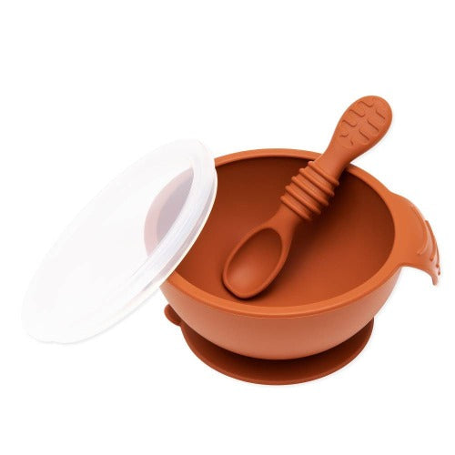 Bumkins Silicone First Feeding Set with Lid & Spoon in Sage