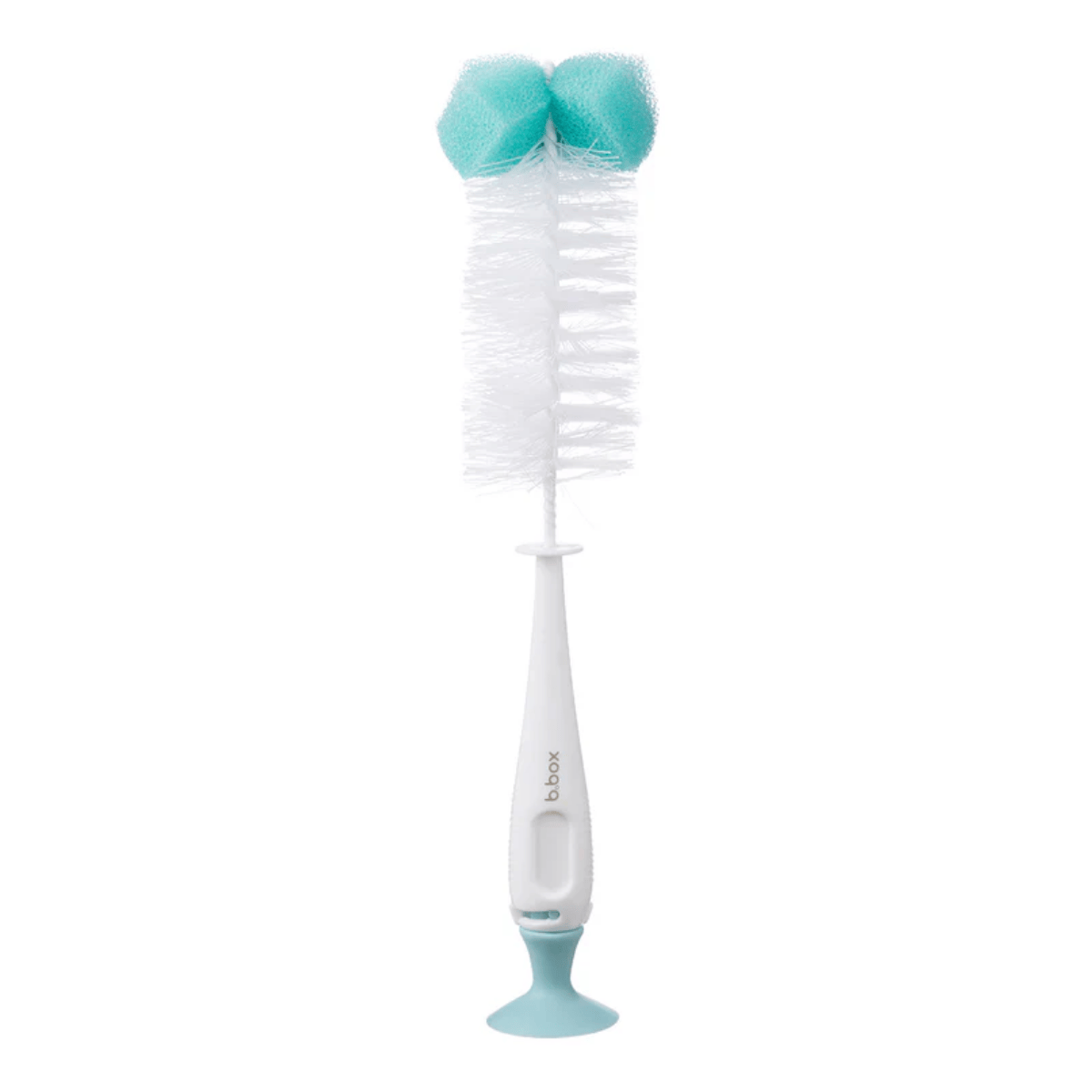 White and blue bottle brush cleaning tool on a white background