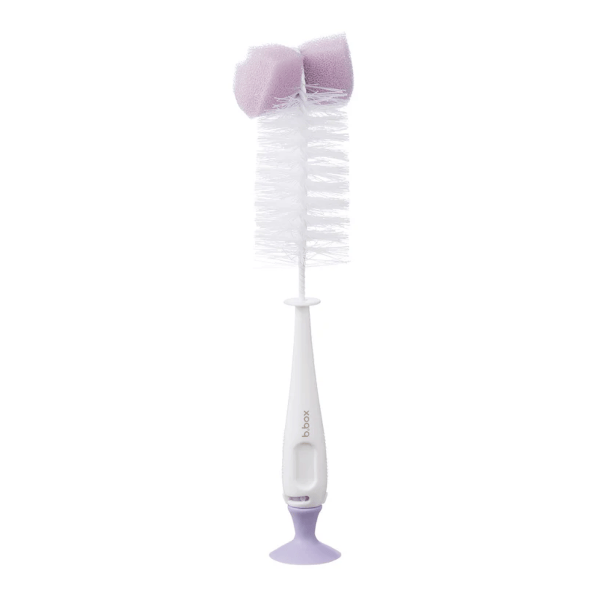 White and purple bottle brush cleaner on a white background