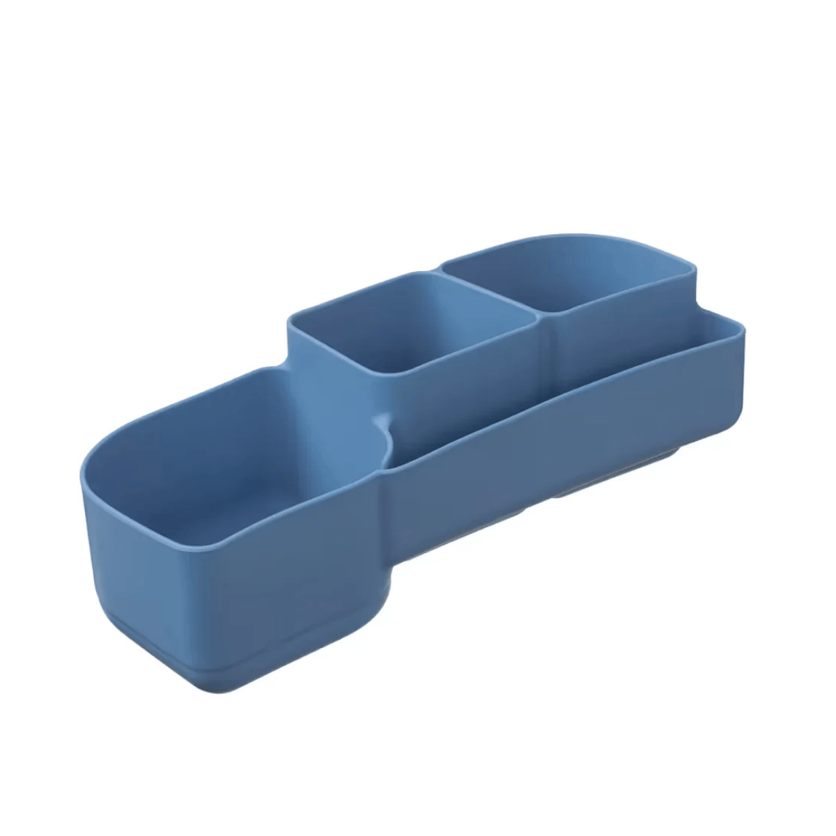 Blue plastic compartmentalized tray on a white background