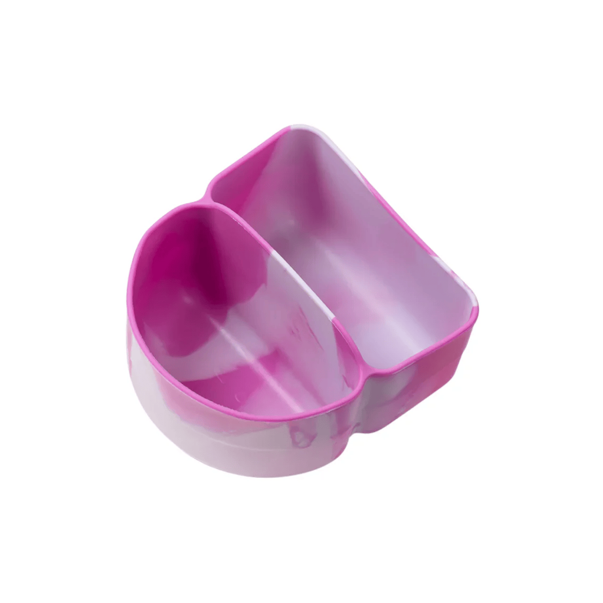 Pink plastic container with a divided design on a white background