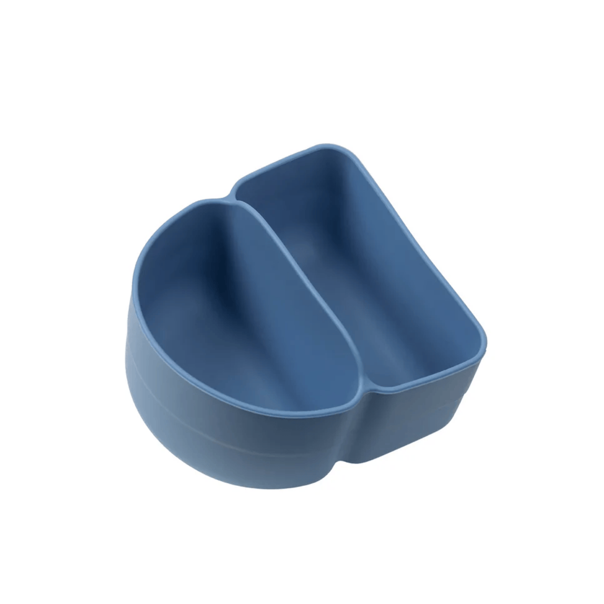 Blue plastic container with two compartments on a white background