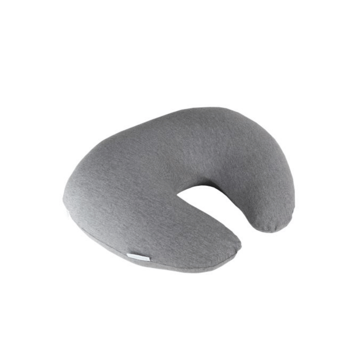 Gray U-shaped travel pillow on a white background