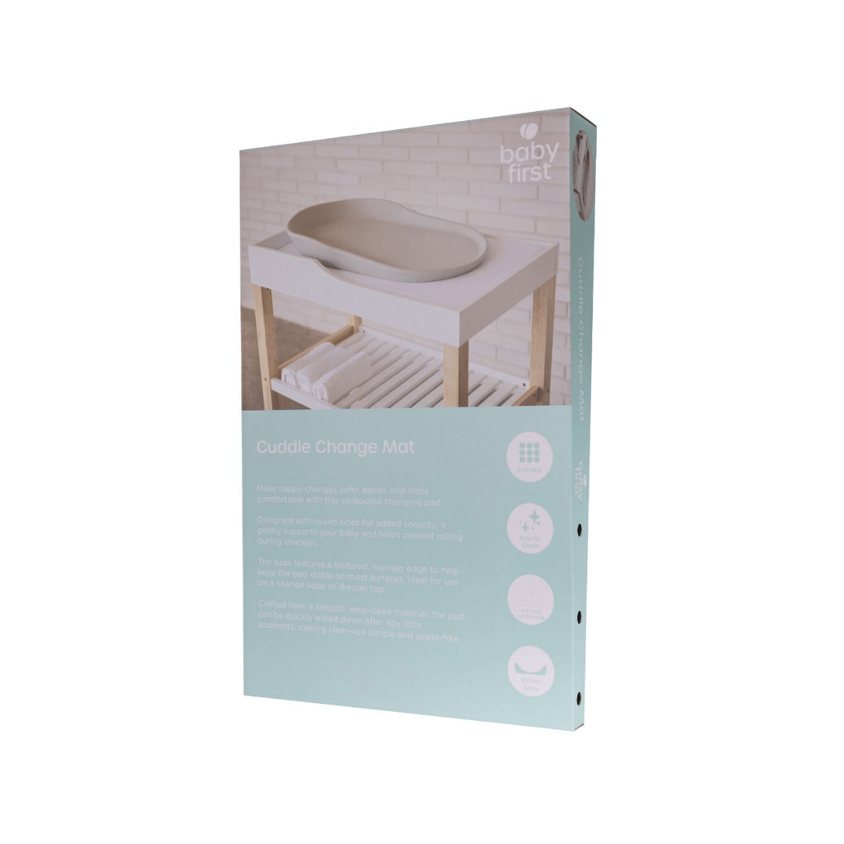 Package of a baby changing mat with a white background