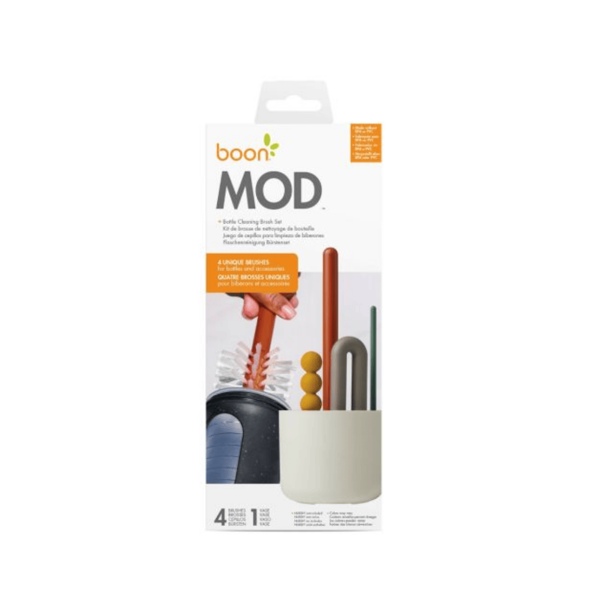 boon MOD product packaging with cleaning tools on a white background