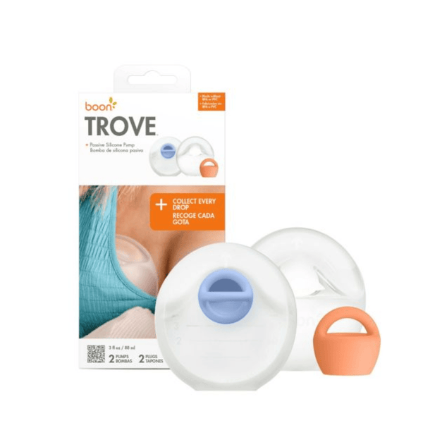 Boon Trove breast pump packaging with pump and accessories on a white background
