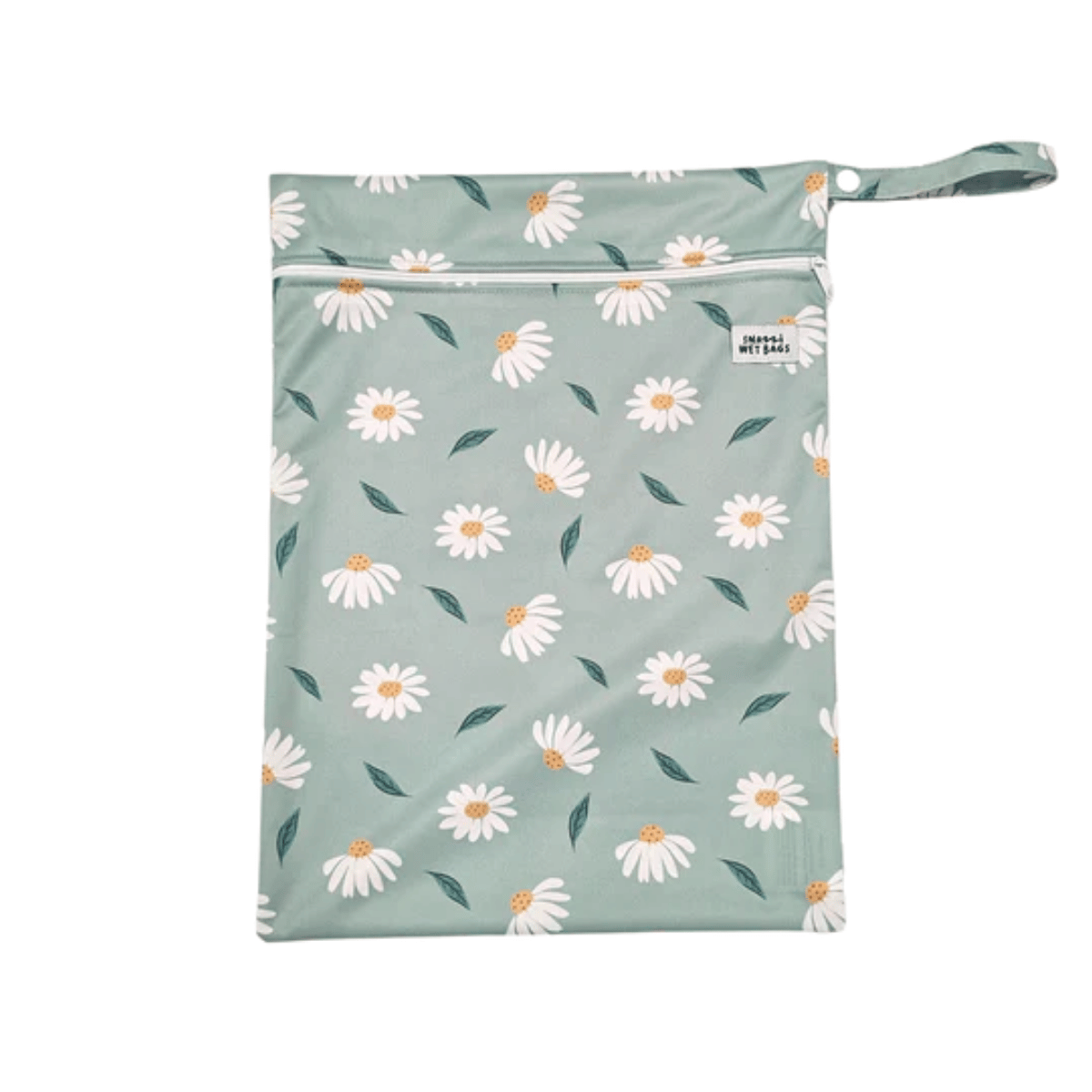 Floral-patterned wetbag pouch with a visible brand logo on a white background