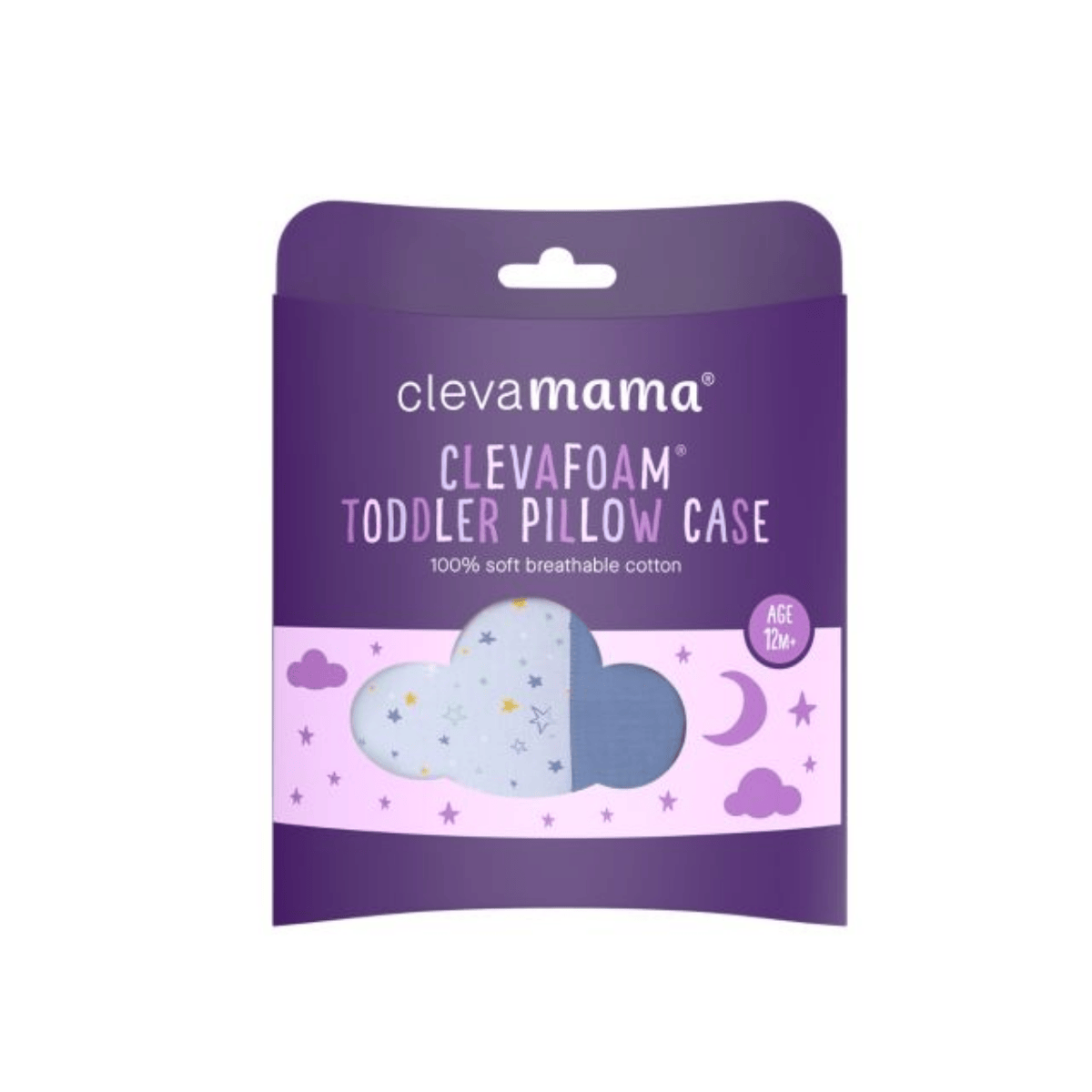 ClevaMama ClevaFoam Toddler Pillow Case packaging on a white background