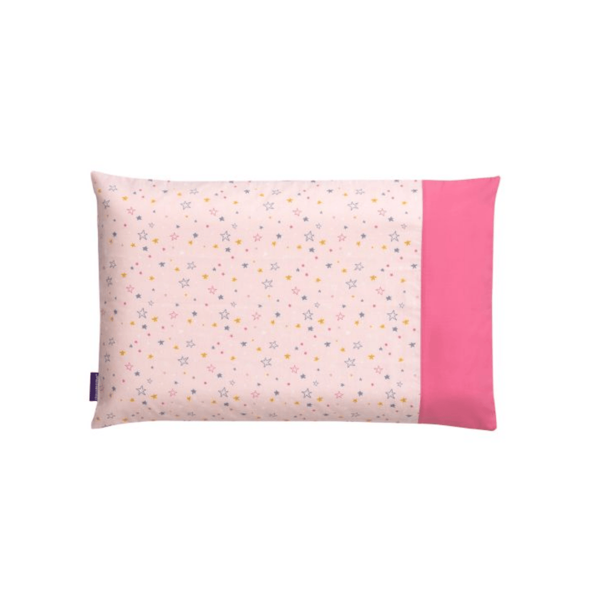 Rectangular pillow with floral pattern on one side and solid pink color on the other, on a white background.