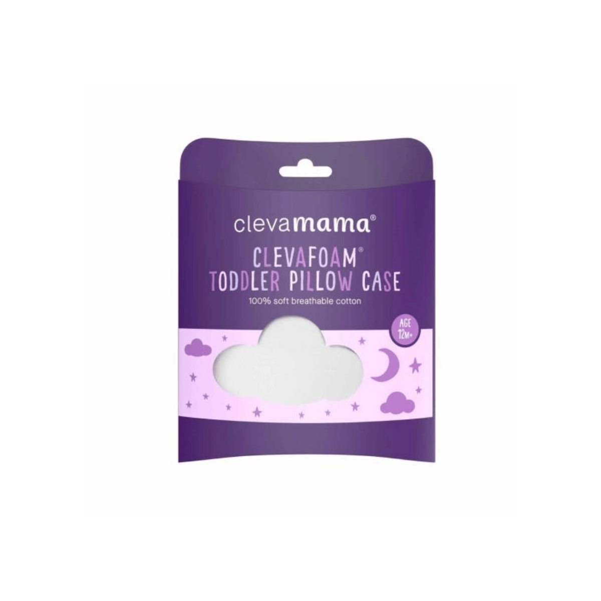 Clevamama Clevafoam toddler pillow case packaging on a white background