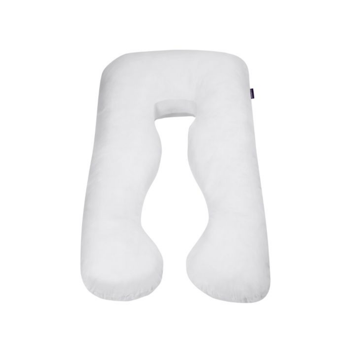 White U-shaped pregnancy pillow on a white background