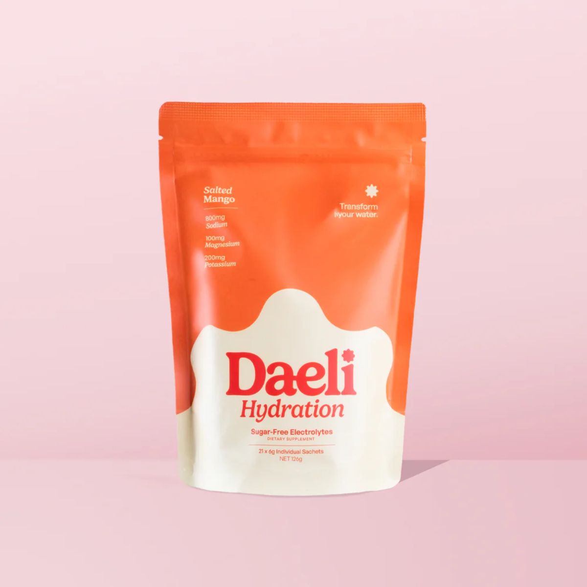 Daeli Hydration package on a pink background