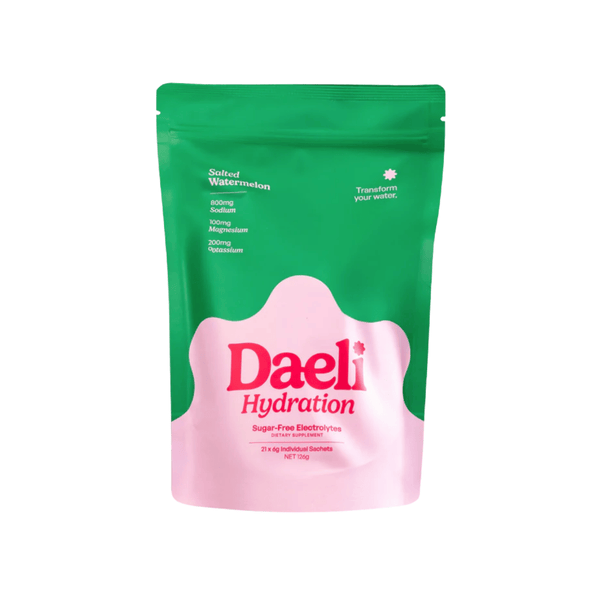Green and pink package of Daeli Hydration on a white background