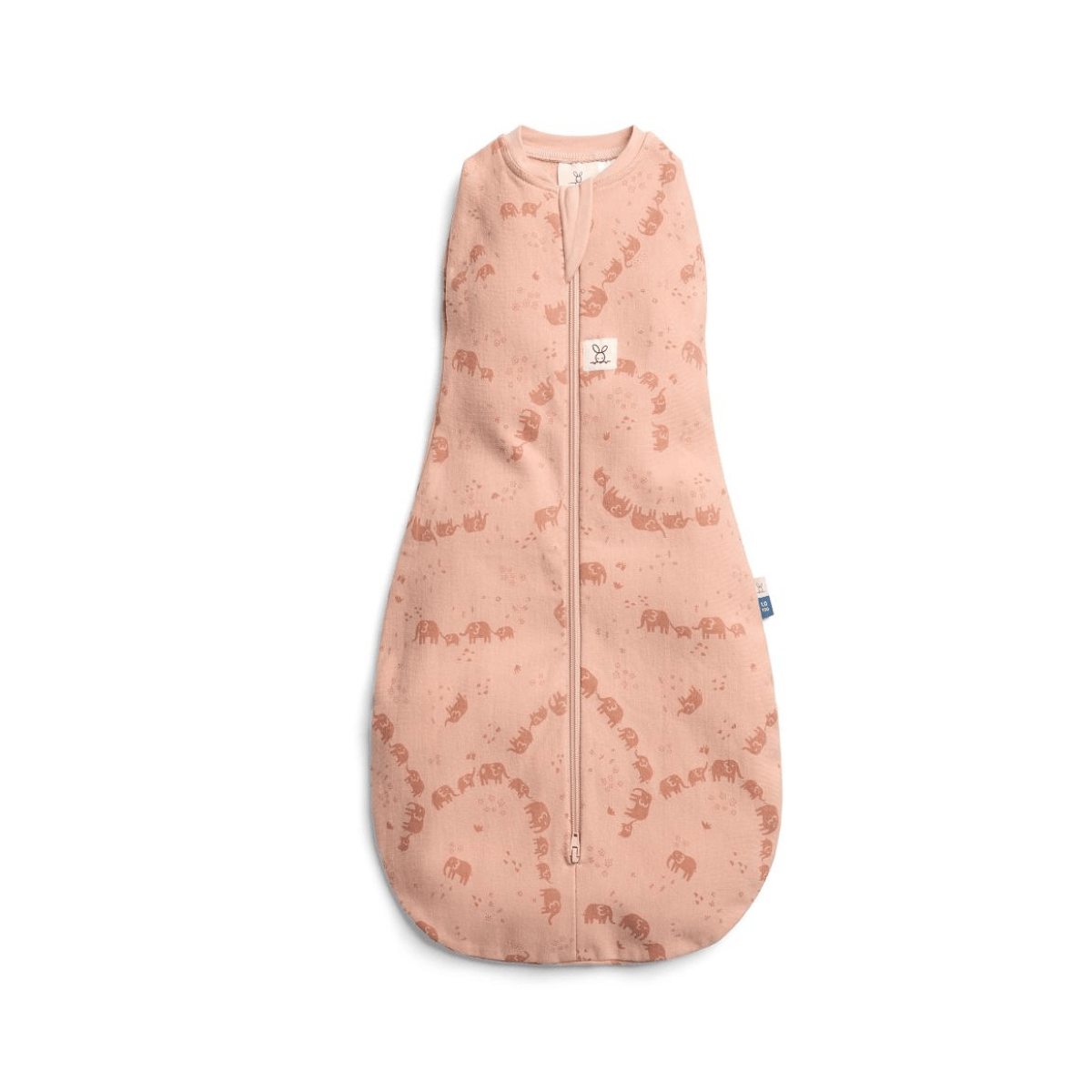 Pink baby sleeping bag with floral pattern on a white background