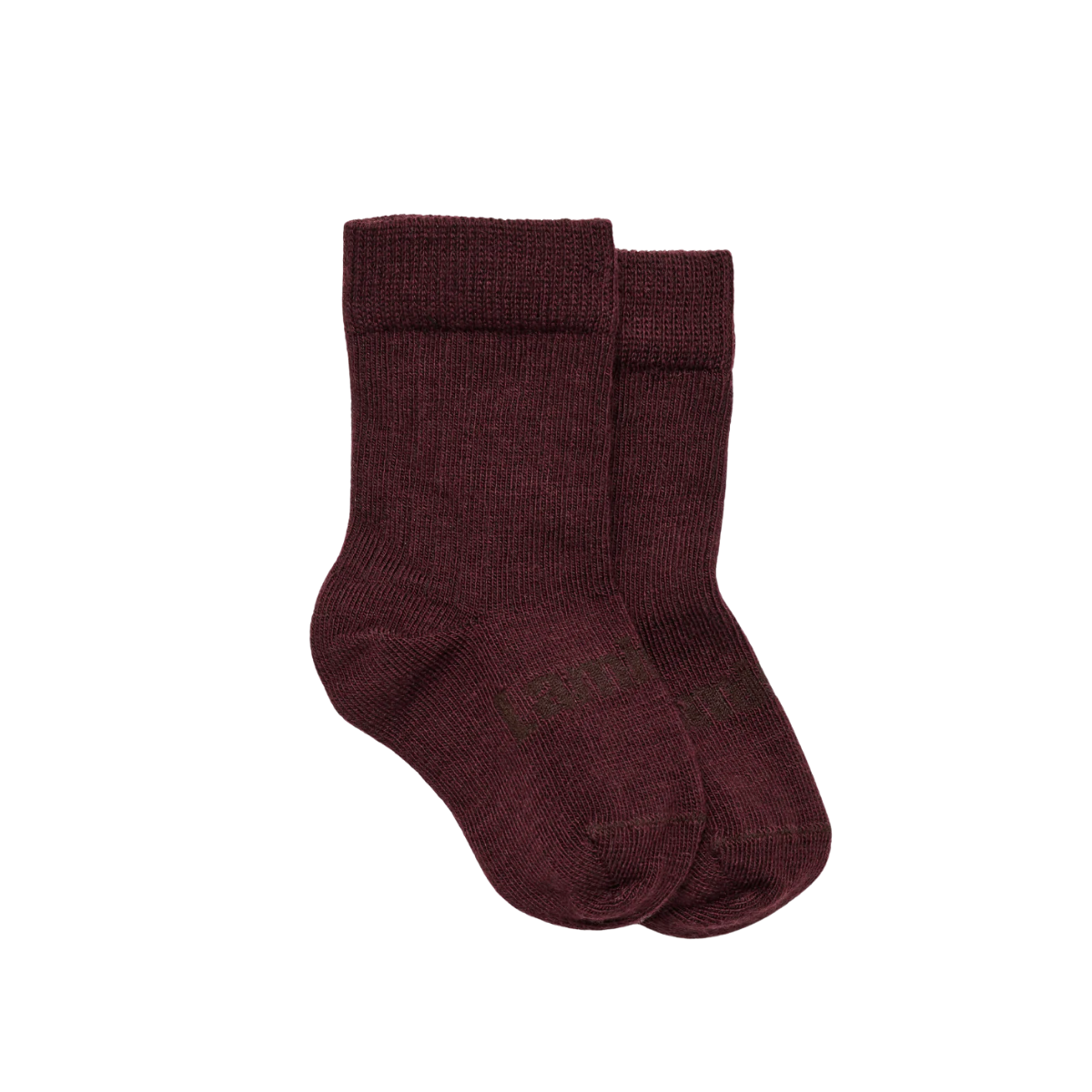 Pair of brown maroon socks on a white background