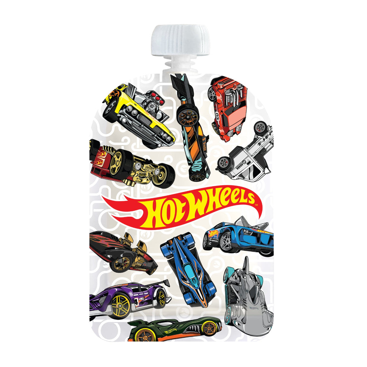 Hot Wheels toy car set with colorful cars on a white background