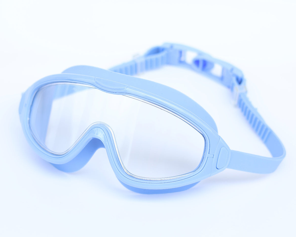 Blue goggles on a white background