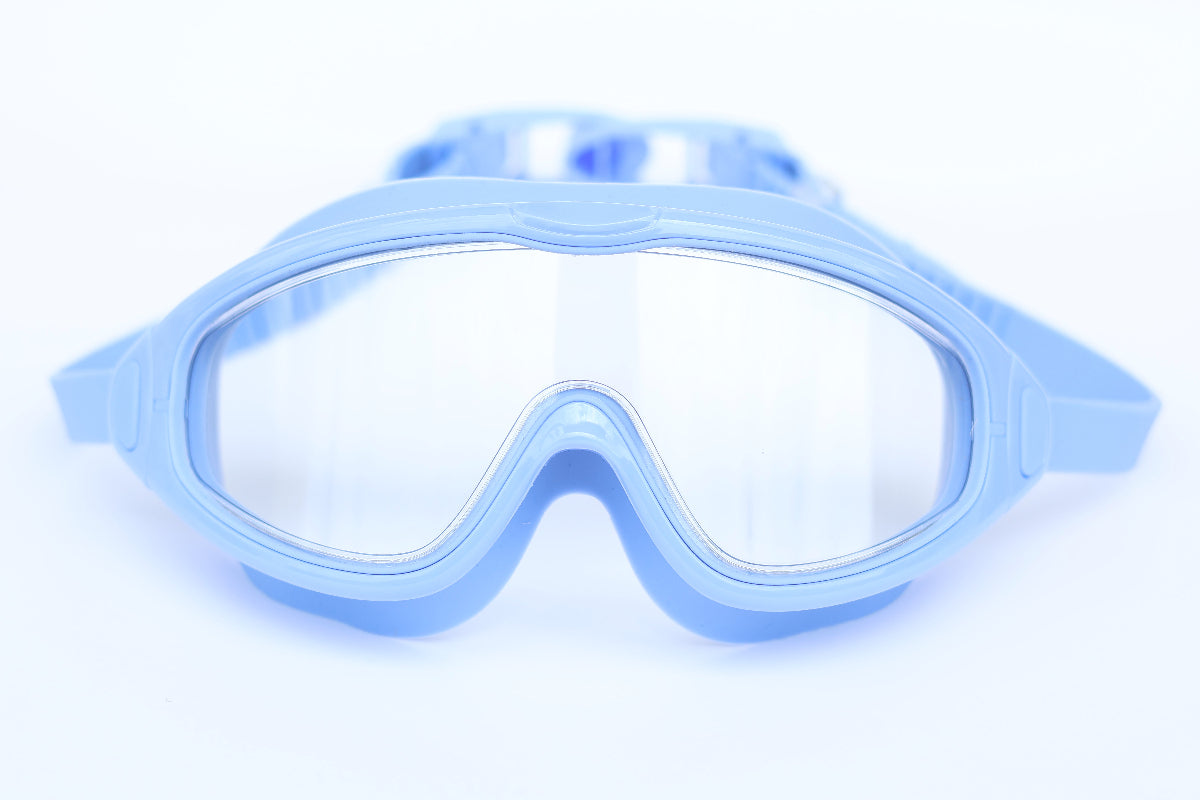 Blue goggles on a white background