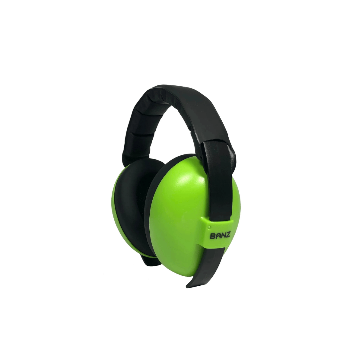Green and black ear protection headphones on a white background