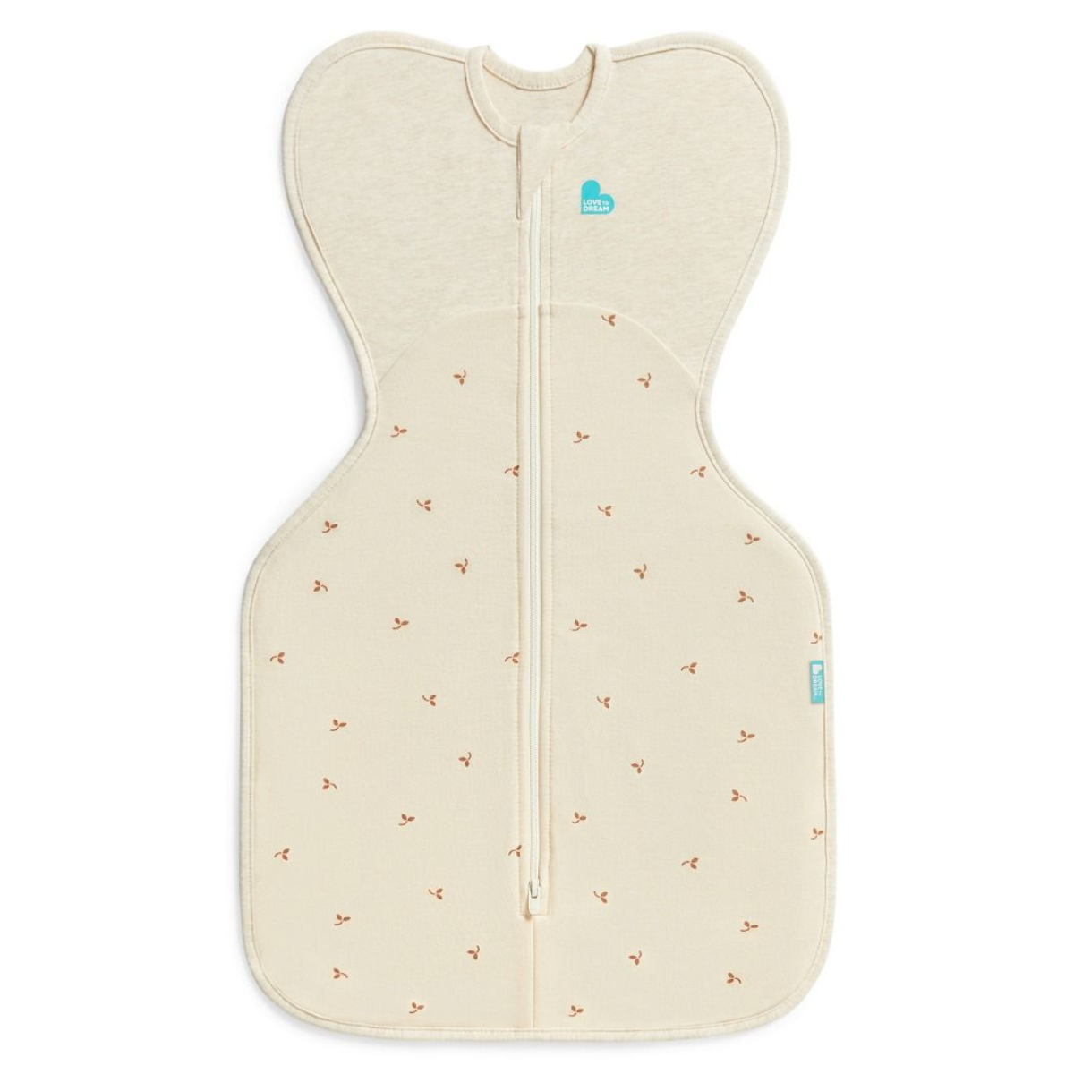 Beige baby sleeping bag with a zipper on a white background