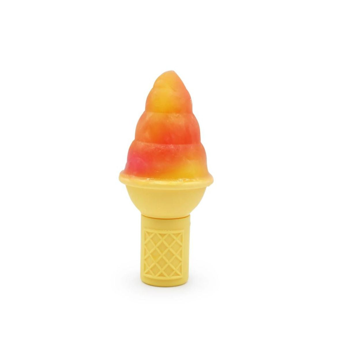 Ice cream cone mould with a colorful top on a white background