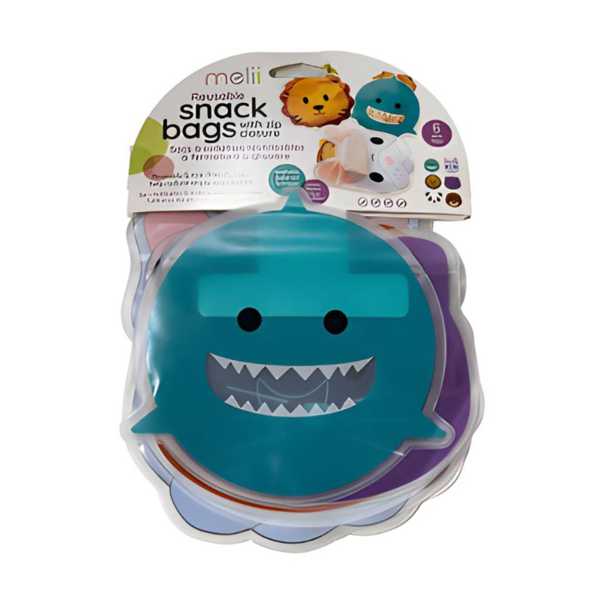 Pack of reusable snack bags with a shark design on a white background
