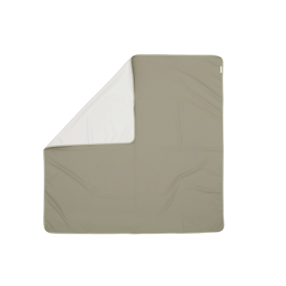 Foldable sage messy mat with white interior on a white background