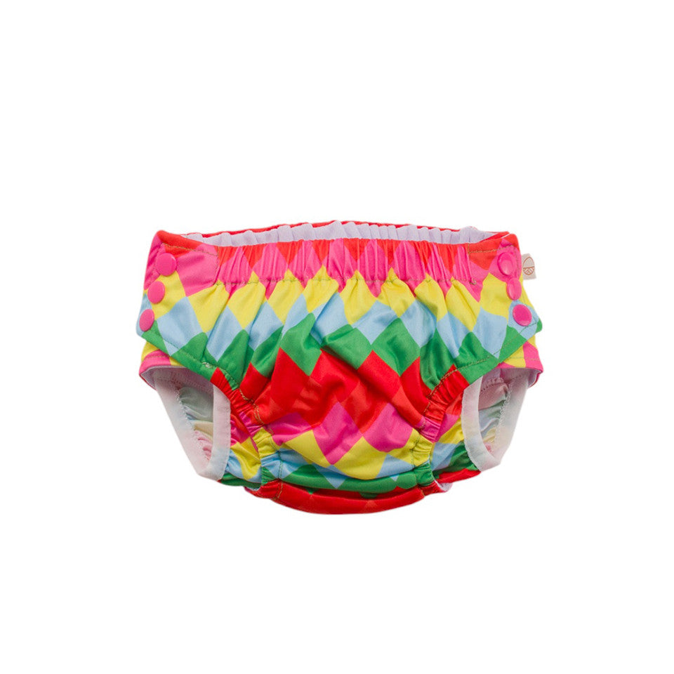 Colorful baby diaper with a pattern on a white background