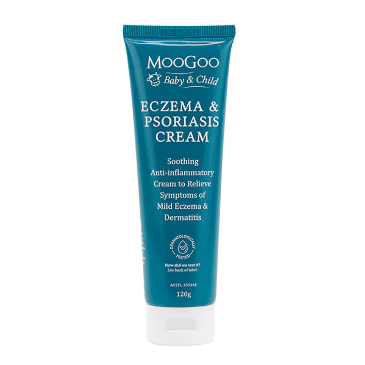 Moogoo Eczema & Psoriasis Cream tube on a white background