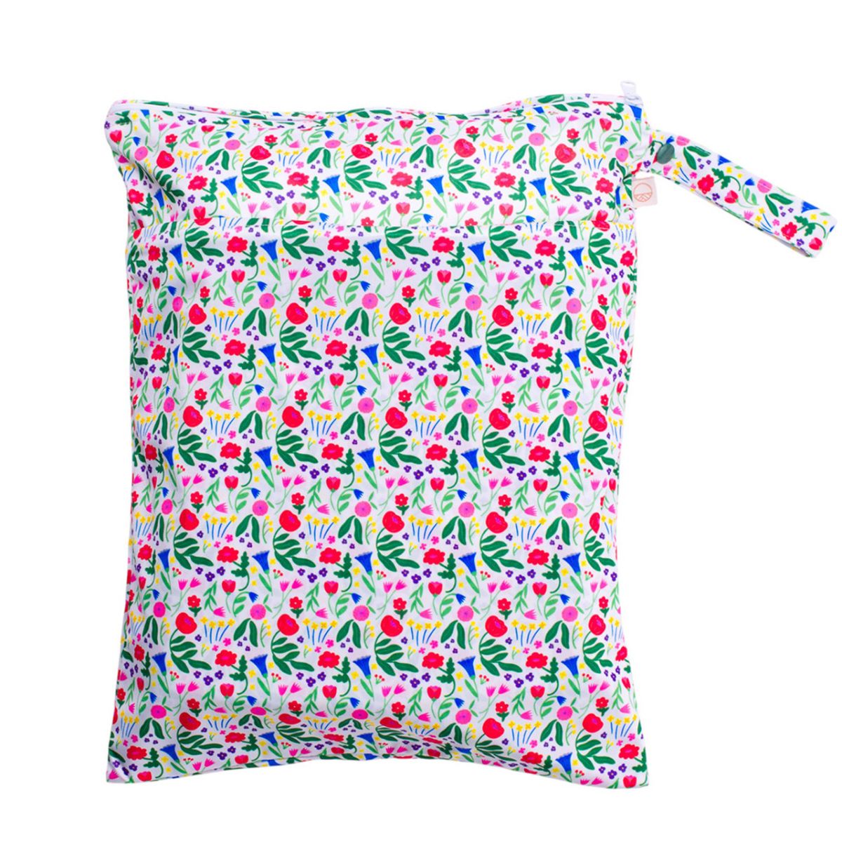 Colorful floral-patterned bag on a white background