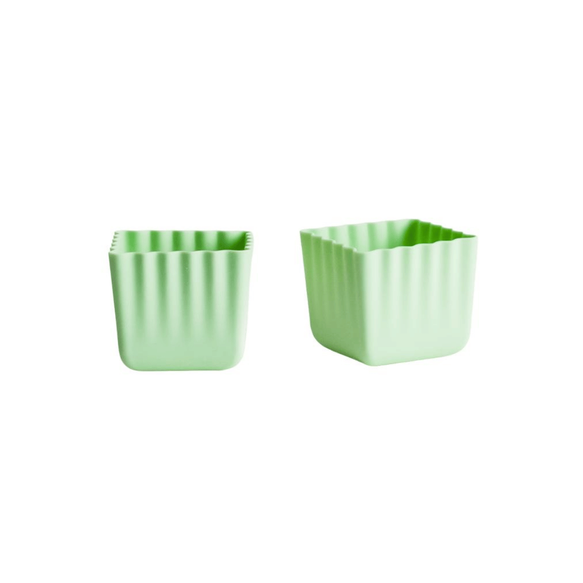 Two small square ribbed containers in a light mint green color, shown on a plain white background.