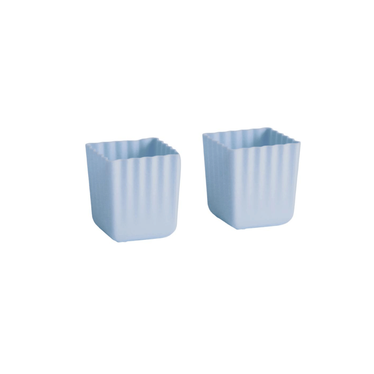 Two light blue square cup holders with vertical fluted sides, shown on a plain white background.