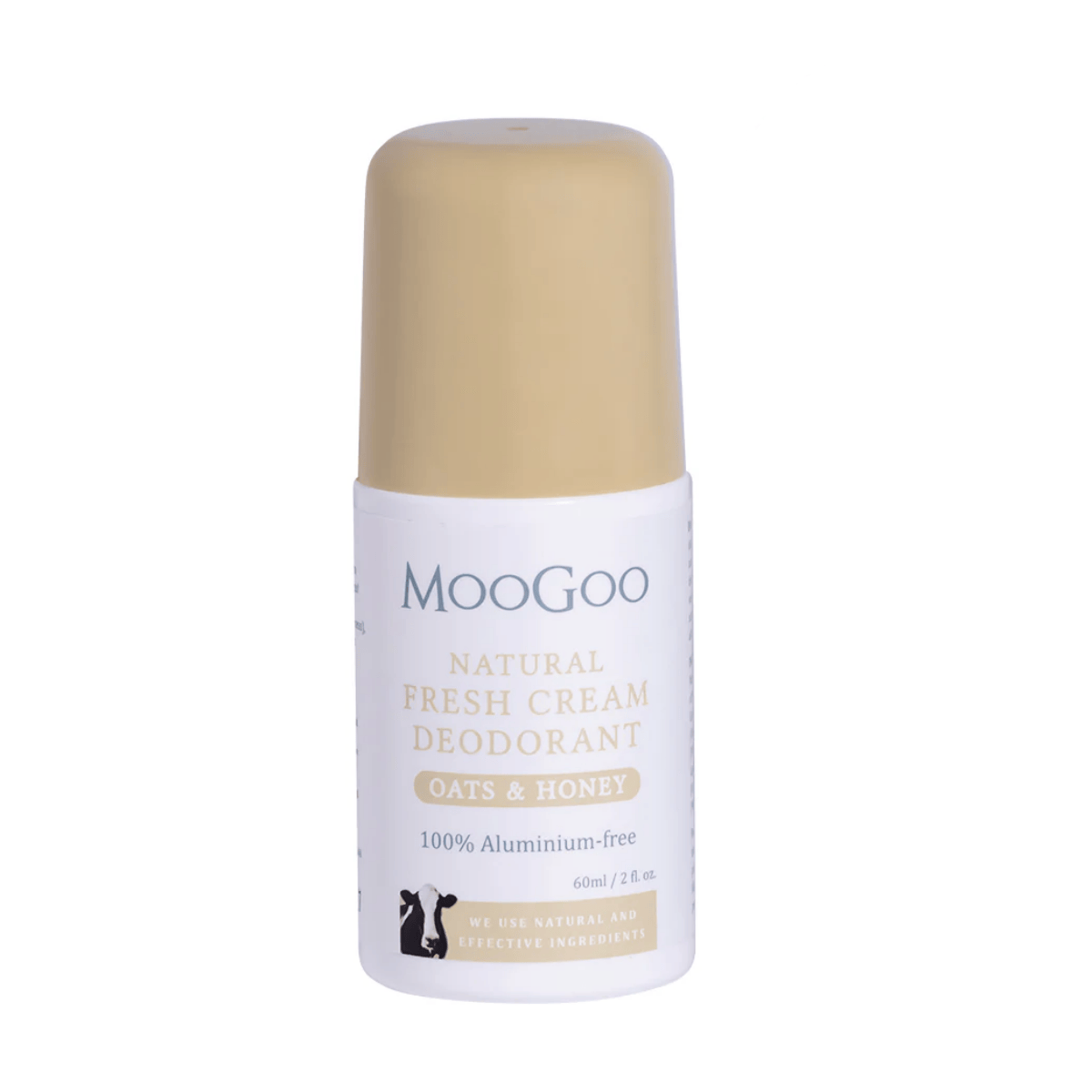 Moogoo natural fresh cream deodorant bottle on a white background