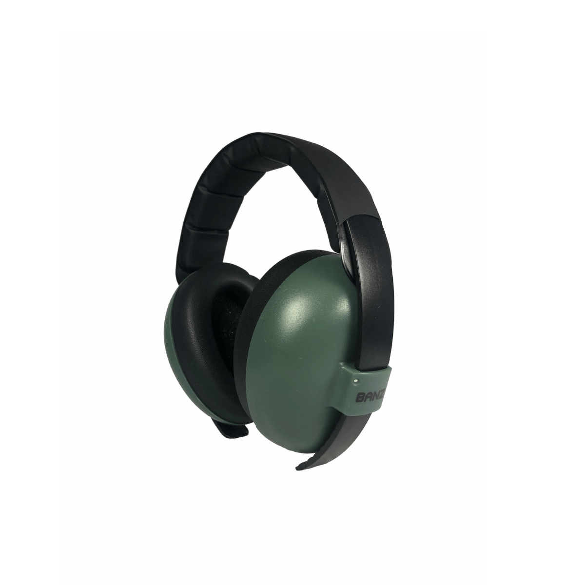 Green and black over-ear headphones on a white background