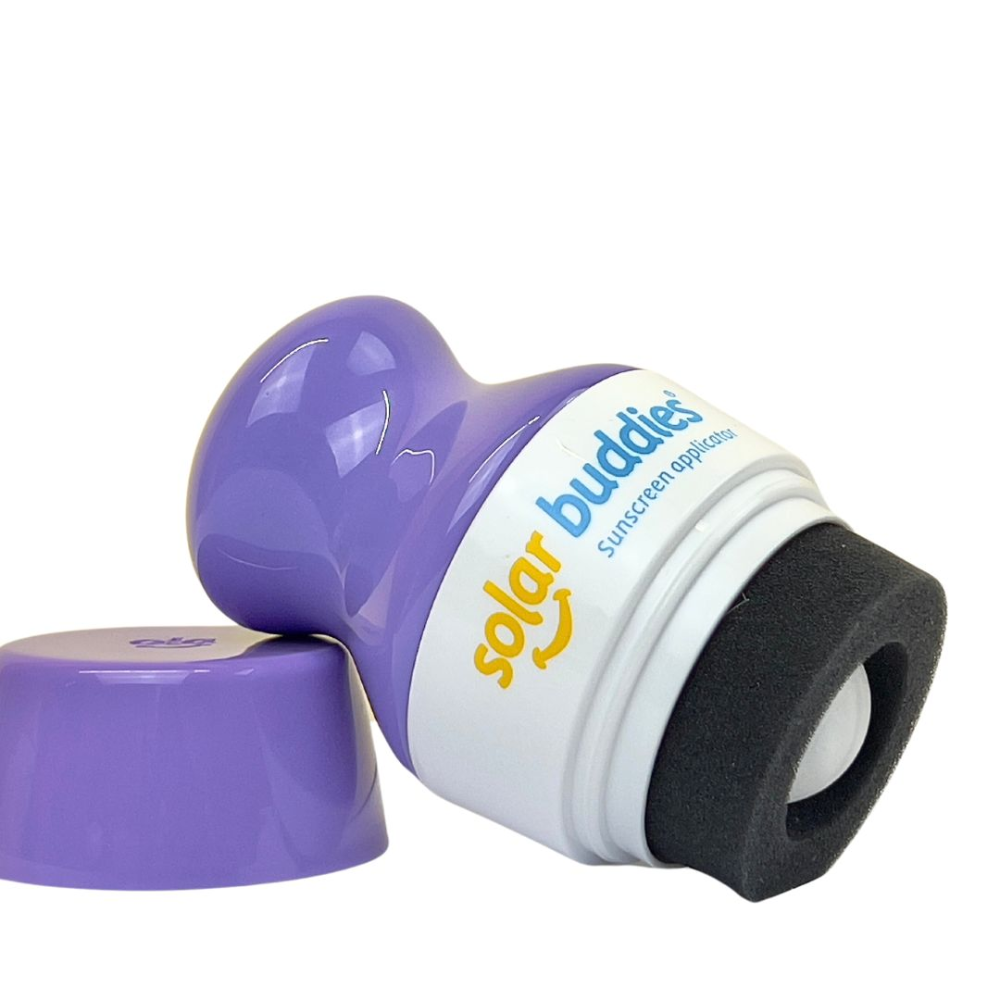 The Full coloured Purple Solar Buddie is a refillable sunscreen applicator for kids and babies of any age. It's easy to use, no mess and perfect for outdoor fun and travel.