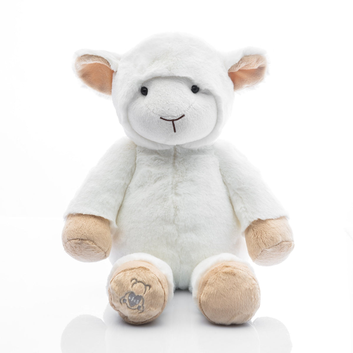 Plush lamb toy. Has heart that records a short message or your babies heartbeat while in utero.