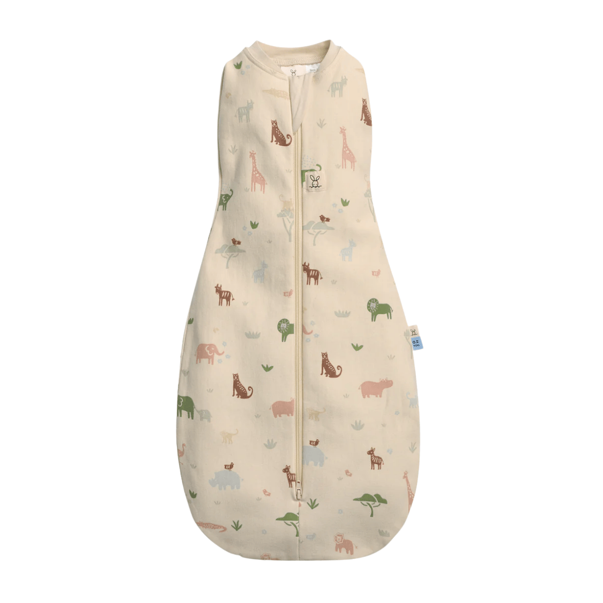 Baby sleeping bag with animal pattern on a white background
