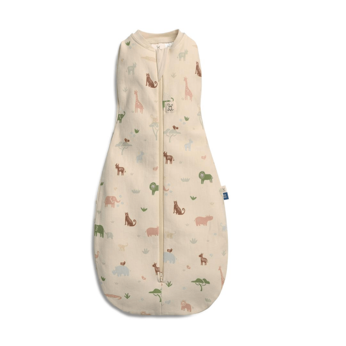 Baby sleeping bag with animal pattern on a white background