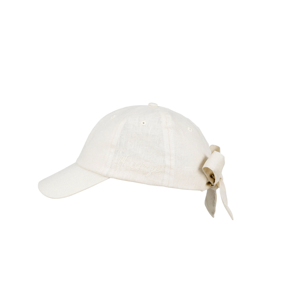 White baseball cap with a ribbon on a white background