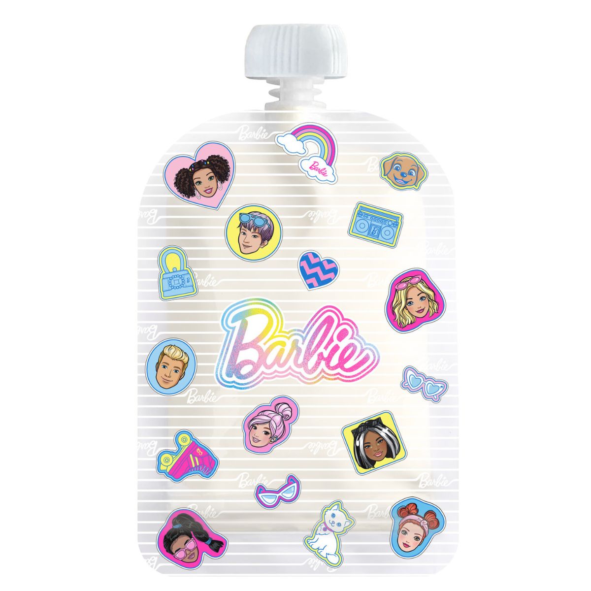 Barbie-themed stickers on a white background