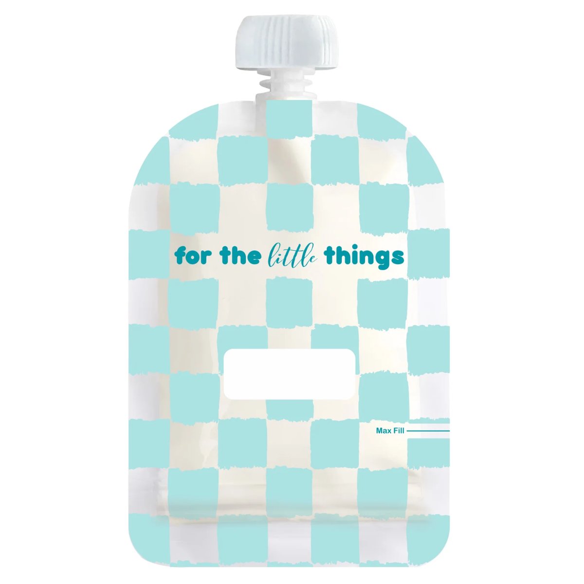 Checkered patterned bottle with 'for the little things' text on a white background