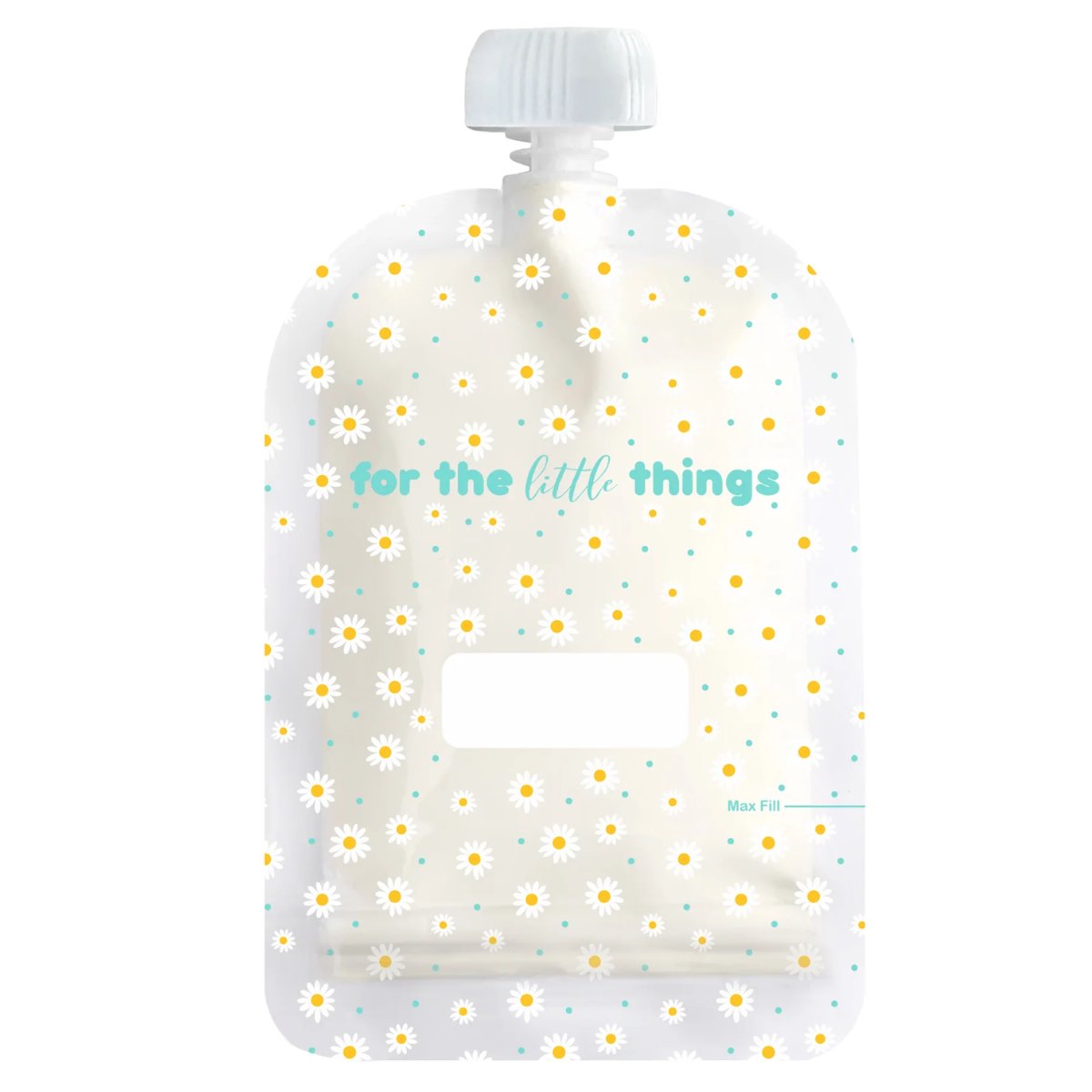 White silicone pouch with daisy pattern and 'for the little things' text on a white background