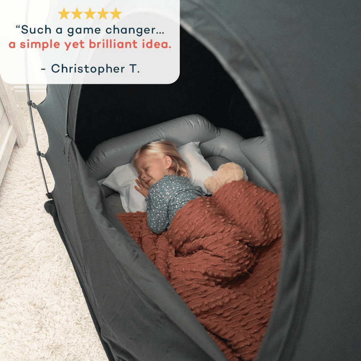 The SlumberPod is the original patented blackout sleep tent for babies and toddlers, blocking out 95% of light.