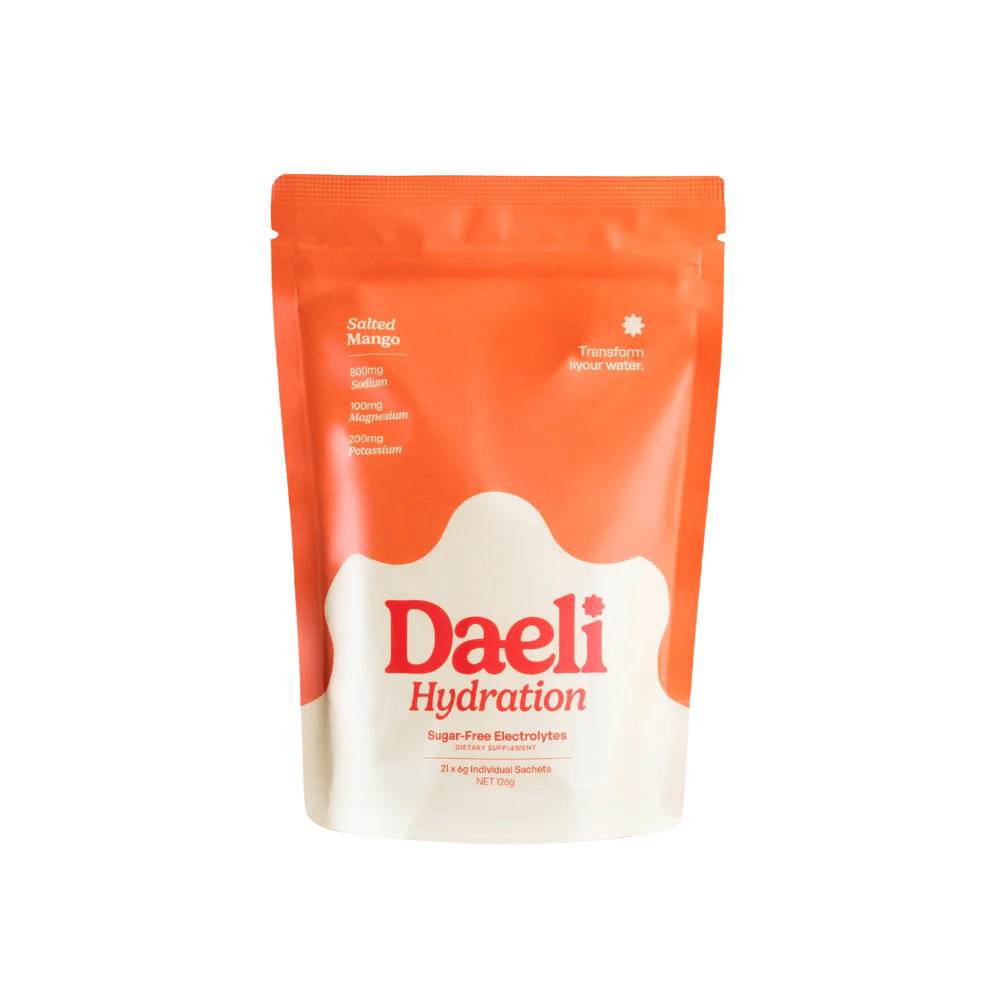 Daeli Hydration package with orange and white design on a white background