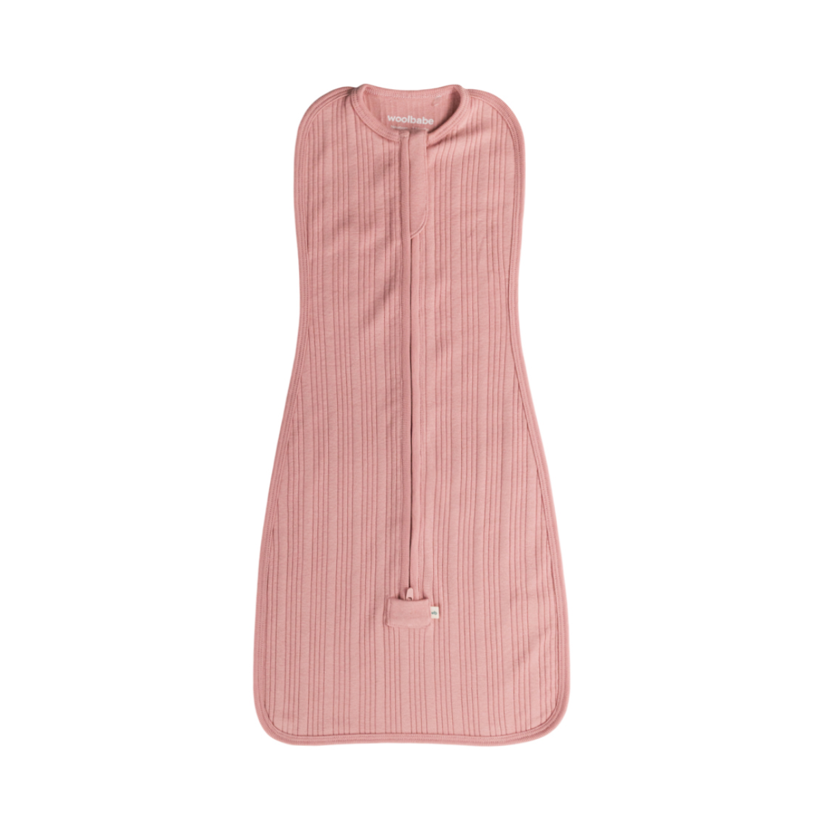 Pink baby sleeping bag with a zipper on a white background