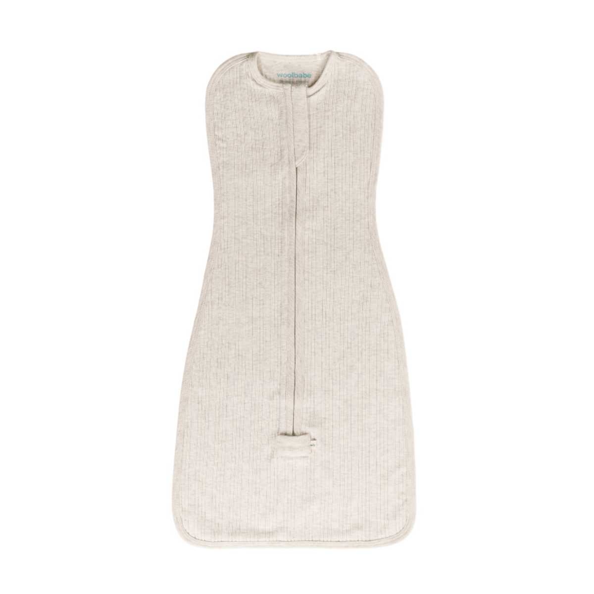 Beige sleeveless swaddle with a zipper on a white background