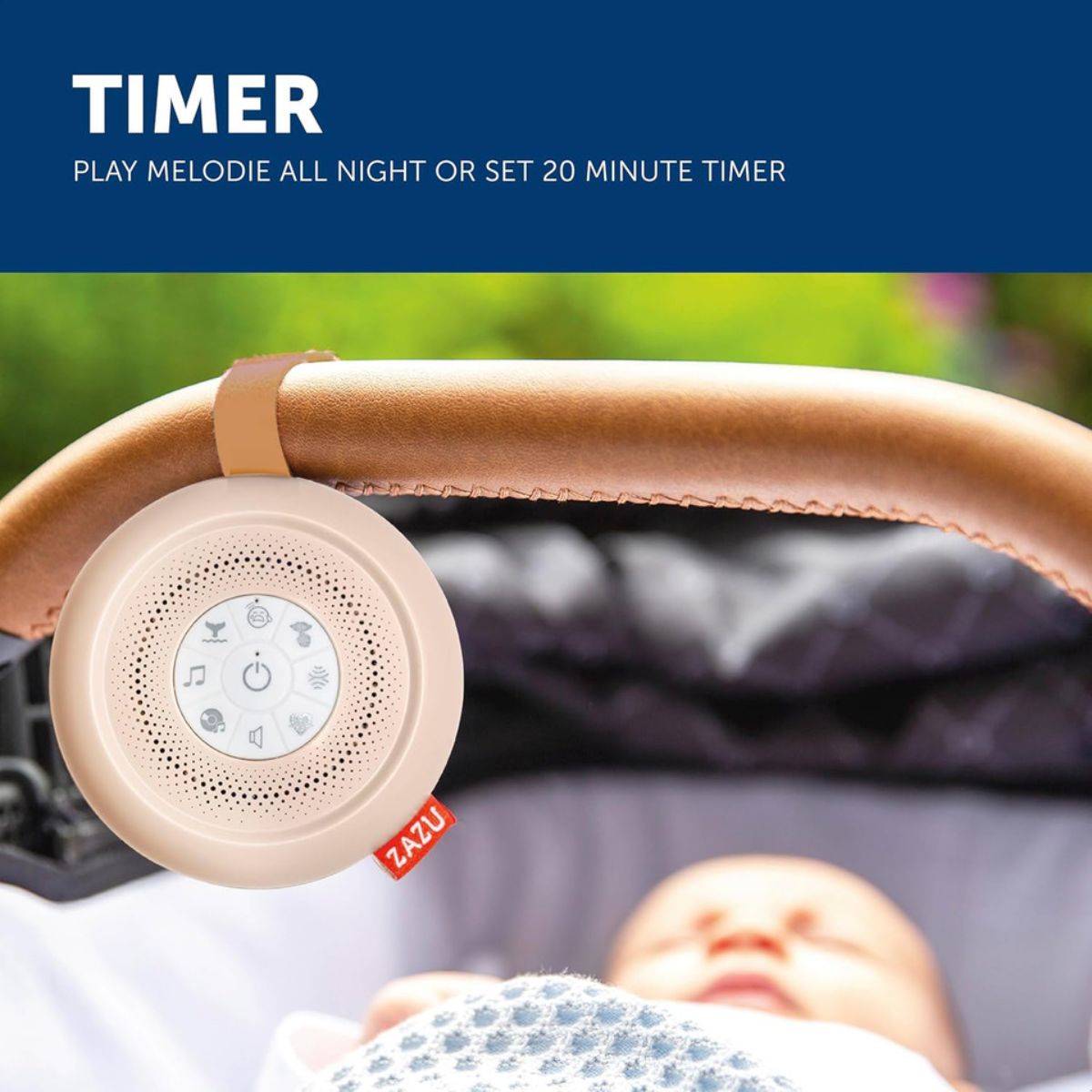 Help your baby to fall asleep with one of the 14 different pre-programmed melodies, like shushing, heartbeat sound or white noise.