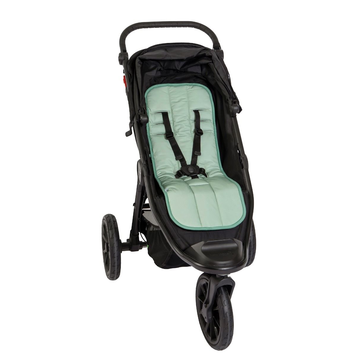 Black stroller with a sage ice cool pram liner new cooling technology to keep child cool in summer and hot days.