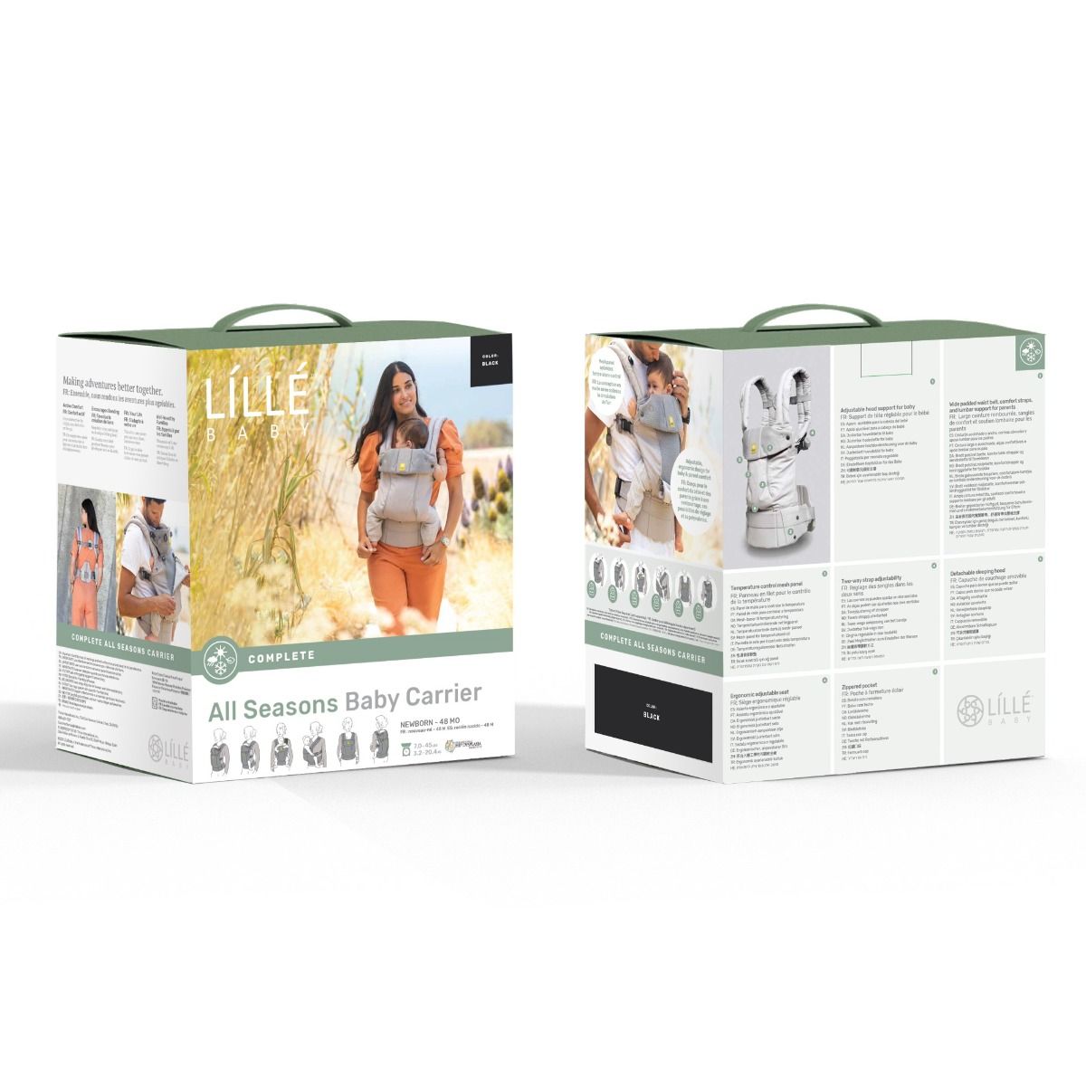 Lillebaby All Seasons Baby Carrier packaging on a white background