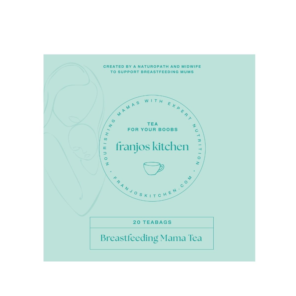 Tea package for breastfeeding mamas by franjos kitchen on a light green background